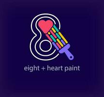 Creative number 8 heart paint logo. Unique color transitions. Unique linear letter a coloring number 8 logo template. vector