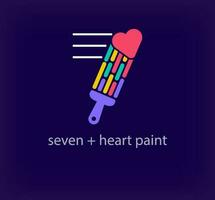 Creative number 7 heart paint logo. Unique color transitions. Unique linear letter a coloring number 7 logo template. vector