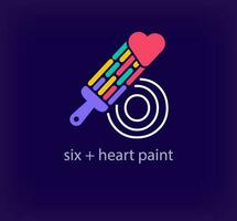 Creative number 6 heart paint logo. Unique color transitions. Unique linear letter a coloring number 6 logo template. vector