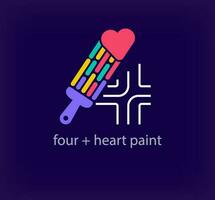 Creative number 4 heart paint logo. Unique color transitions. Unique linear letter a coloring number 4 logo template. vector