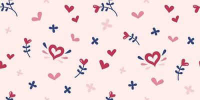 Seamless pattern flowers hearts on a pink background. Romantic, wedding background. Valentine's Day, vector