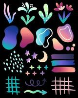 Set of abstract modern figures and elements in gradient colours for black background. vector