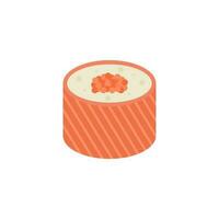 Sushi flat design vector illustration. Sushi roll, salmon, rice, minimal flat symbols. Seafood sushi rolls vector. Japanese seafood cuisine. Colorful and stroke icon pictogram. Japanese sushi logo.