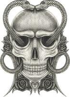 Surreal skull tattoo. Hand drawing and make graphic vector. vector