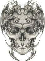 Dragon skull tattoo hand drawing and make graphic vector. vector