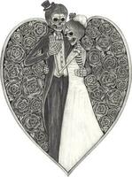 Pareja en amor Boda calaveras.mano dibujo y hacer gráfico vector. vector