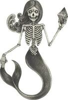 Mermaid skull. Hand drawing and make graphic vector. vector