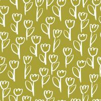 Simple and elegant floral pattern. Vector seamless texture with hand drawn ink Tulips. Monochrome botanical background