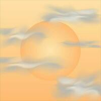 Sun and clouds on orange background. Vector illustration. Eps 10.