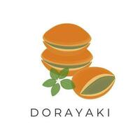 dorayaki japonés tortita ilustración logo con verde té matcha sabor relleno vector