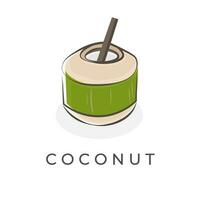 Fresh Coconut Drink Simple Cartoon Illustration Logo vector