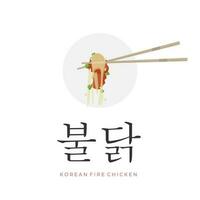 Korean Spicy Chicken Illustration Logo Buldak Eaten With Chopsticks vector