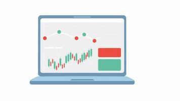 computador portátil investimento 2d objeto animação. ganho dinheiro conectados com estoque negociação inscrição plano desenho animado 4k vídeo, transparente alfa canal. corretor computador animado ícone em branco fundo video