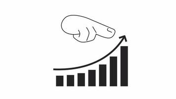 mercado aumentar gráfico mão bw 2d animação. dedo apontando em crescendo seta investimento 4k vídeo movimento gráfico. gráfico infográfico monocromático esboço animado desenho animado plano conceito, branco fundo video