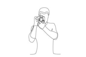 A man captures the image with a camera vector