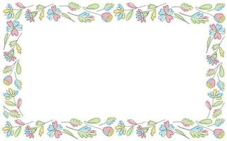 Vector one line flowers frame, pastel floral rectangle border, simple wedding plant invitation card