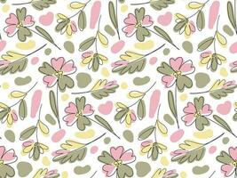 Vector seamless pastel floral texture, Outline minimal flower pattern, one line flora fashion fabric, simple plant ornament