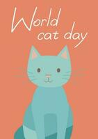 Flat vector cat poster, International World Cat day, August kitty holiday, Cute pet card, Kitten celebration banner