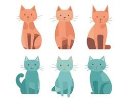 Vector cute flat sitting kitty set, isolated on white, adopt  pet, cartoon cat collection, vet domestic animal icon