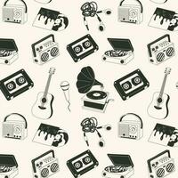 Seamless pattern with Black and white Retro musical things, isolated icon. Vector illustration design