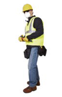 Construction Worker Protecting Himself Using Safety Mask, Hard Hat and Gloves png