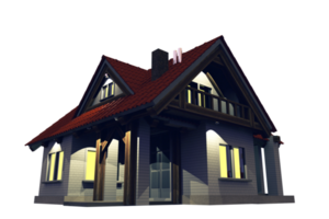 Small Residential House at Night PNG Isolated Illustration