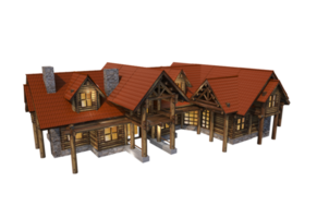Wood Cabin House PNG Render 3D