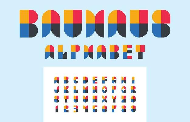 Bauhaus alphabet stylized vector, geometric typeface flat