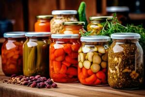 canned vegetables in The kitchen table Food Photography AI Generated photo