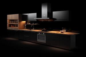 stock photo of 3d kitchen on a black background isolated photography