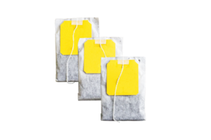 sachet de thé avec Jaune étiquette png