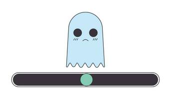 Unhappy ghost creature on progress loading bar flat design. Sad spirit waiting for loading. Web loader ui ux. Please wait. Graphical user interface. Cartoon vector illustration on white background