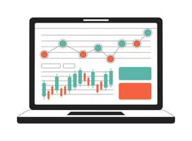 Laptop screen with diagram and charts monochrome flat vector object. Editable black and white thin line icon on white background. Simple cartoon clip art spot illustration for web graphic design