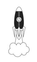 Launch rocket monochrome flat vector object. Editable black and white thin line icon on white background. Flying starship. Simple cartoon clip art spot illustration for web graphic design