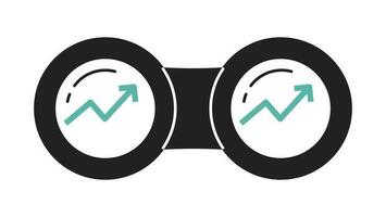 Profit arrows up diagram in binoculars monochrome flat vector object. Editable black and white thin line icon. Simple cartoon clip art spot illustration for web graphic design