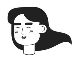 Happy long haired caucasian woman monochrome flat linear character head. Editable outline hand drawn human face icon. Female entrepreneur. 2D cartoon spot vector avatar illustration for animation