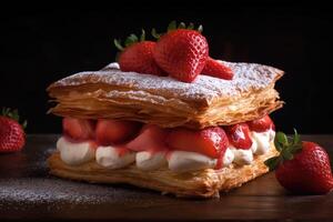 stock photo of strawberry cream Puff pastry food photography