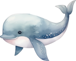 Cute Whale Watercolor Illustration. AI Generated png