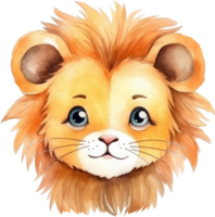 Cute Lion Face Watercolor. AI Generated png
