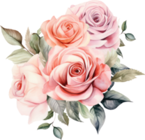 rosa fiori mazzo acquerello. ai generato png