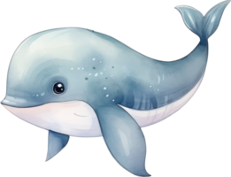 Cute Whale Watercolor Illustration. AI Generated png