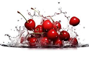 stock photo of water splash with cherrys isolated food photography