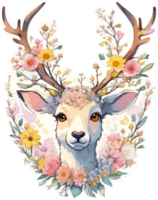 Reindeer Face Illustration Watercolor Effect with png