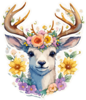 Reindeer Animal Face Watercolor Style with png