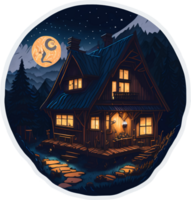 Sticker of Wooden House Illustration AI Generative png