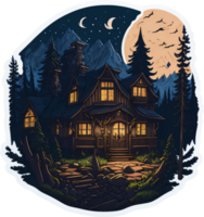 Forest Wooden House Sticker AI Generative png