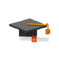 3d voxel icono gorra graduación educación ilustración concepto icono hacer png