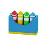 3d voxel icono lápiz de color educación ilustración concepto icono hacer png