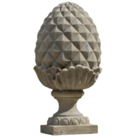 Pine cone ornamental sculpture isolated PNG photo with transparent background.