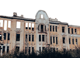 Ruined walls and windows old architecture photo. Old brick destroyed building png